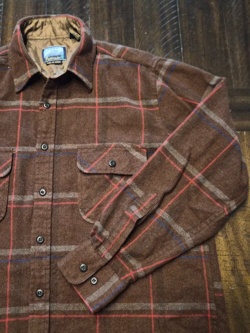 Vintage Fieldmaster Shirt Mens S Brown Plaid Wool Blend Flannel Shacket 90s G254